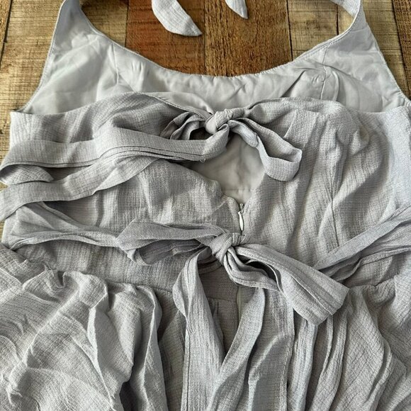 Selfie Leslie Womens gray ruffled sleeveless romper with halter tie top and back - Picture 8 of 11